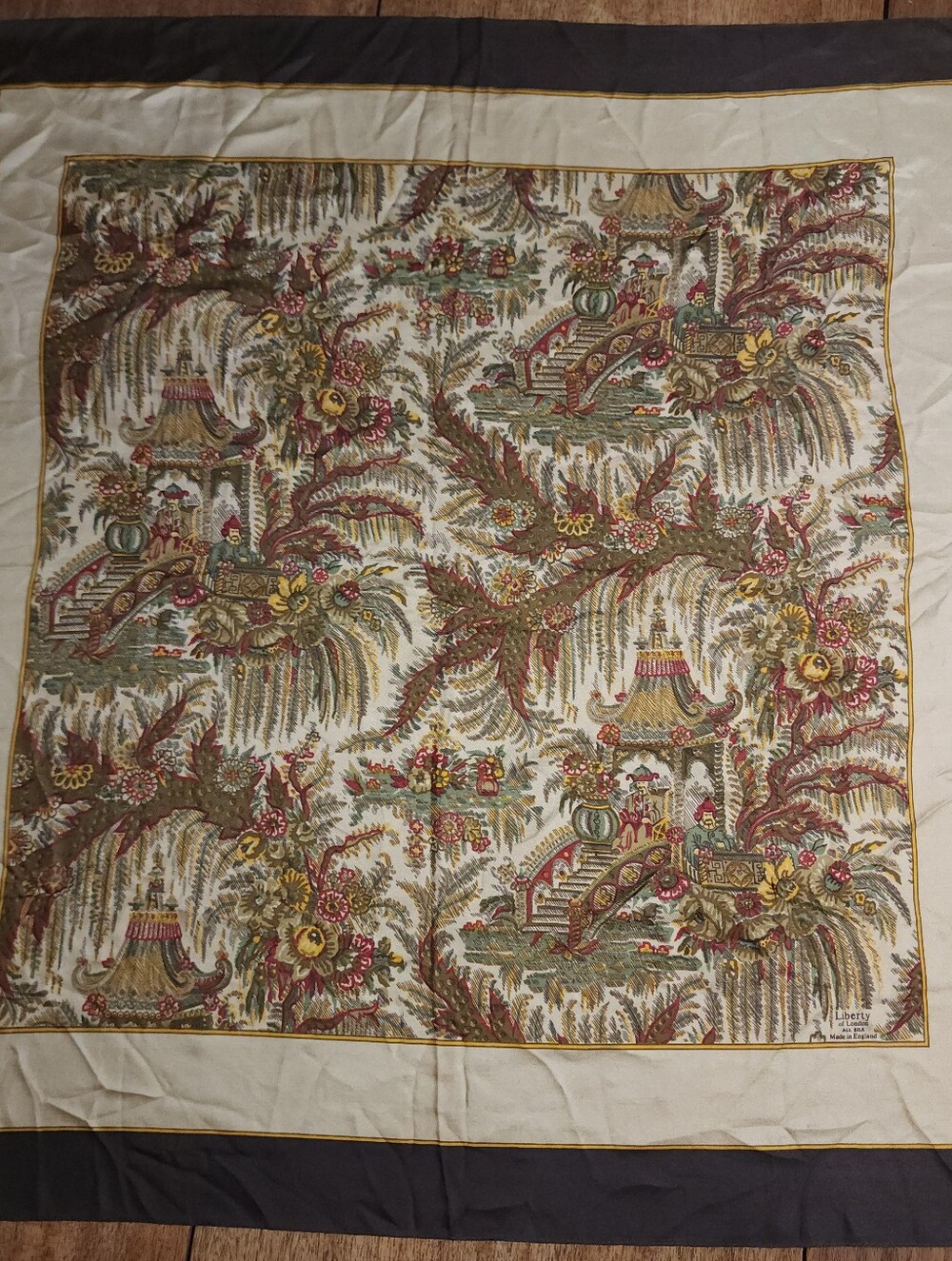 Vintage Liberty of London Silk Scarf - Chinoiserie Pagoda Print